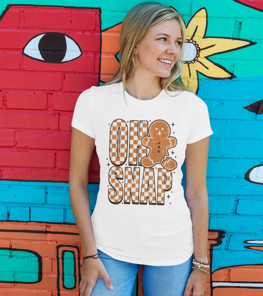 Oh Snap Gingerbread Merry Christmas Checkered Pattern T-Shirt