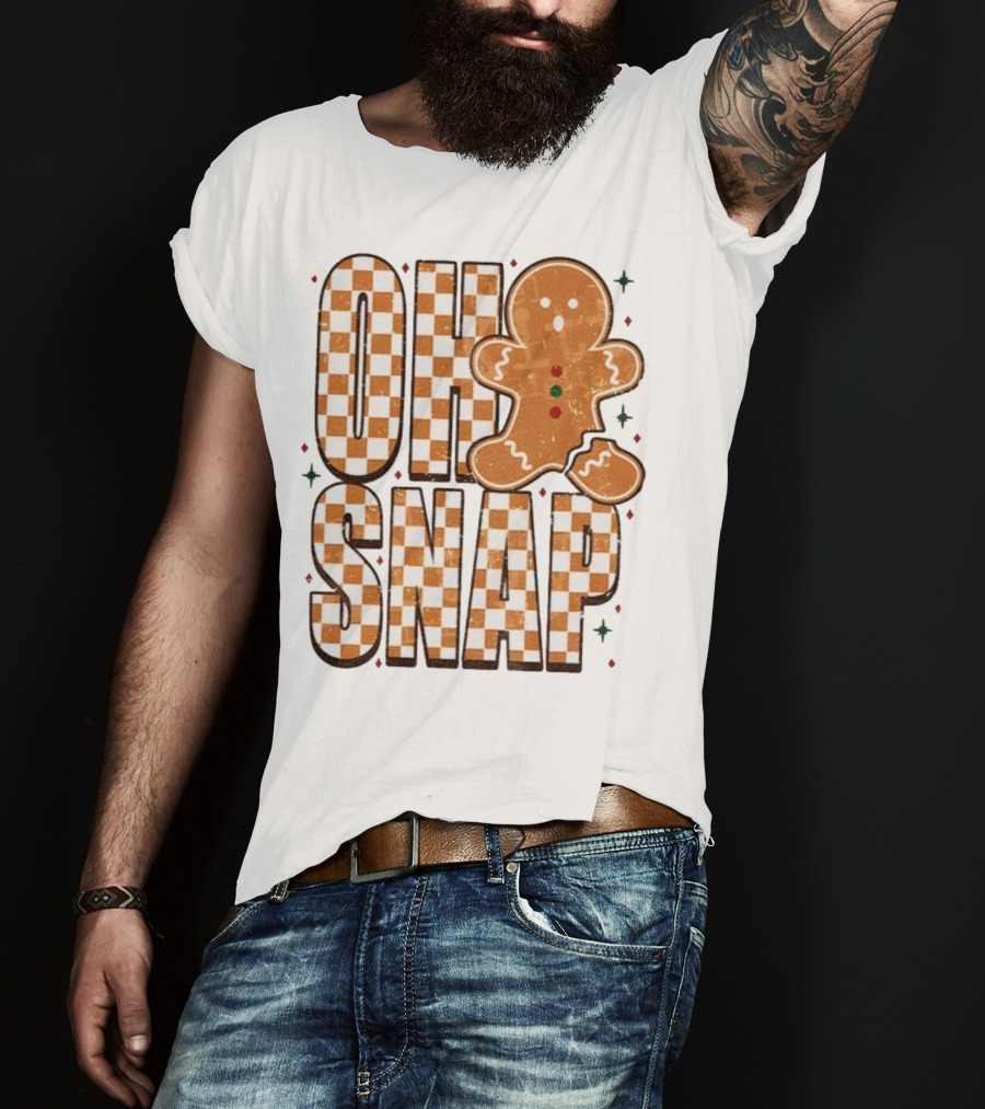Oh Snap Gingerbread Merry Christmas Checkered Pattern T-Shirt