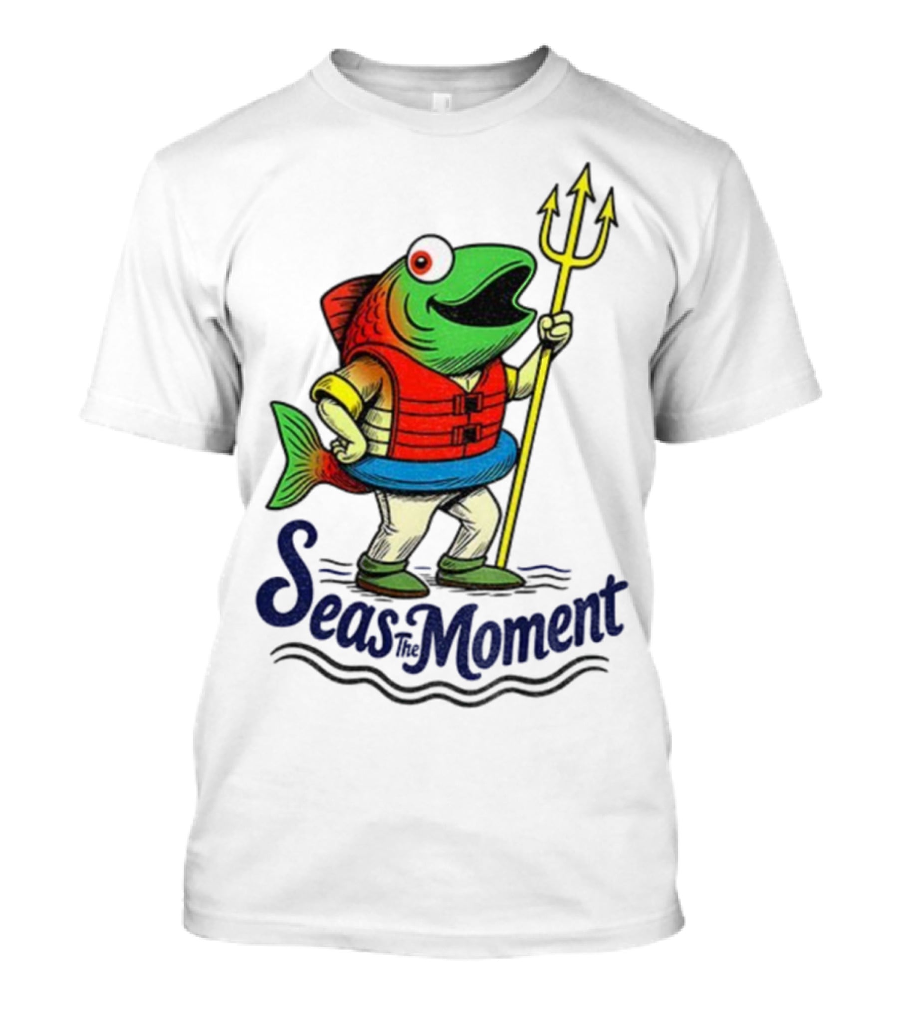 Seas The Moment Humpy Salmon Holding Trident Seattle Mariners MLB Baseball Fan Apparel T-Shirt