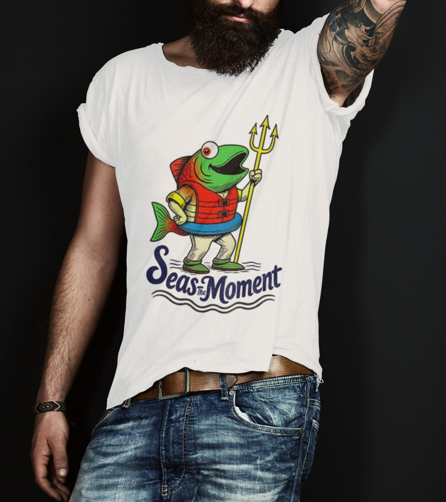Seas The Moment Humpy Salmon Holding Trident Seattle Mariners MLB Baseball Fan Apparel T-Shirt