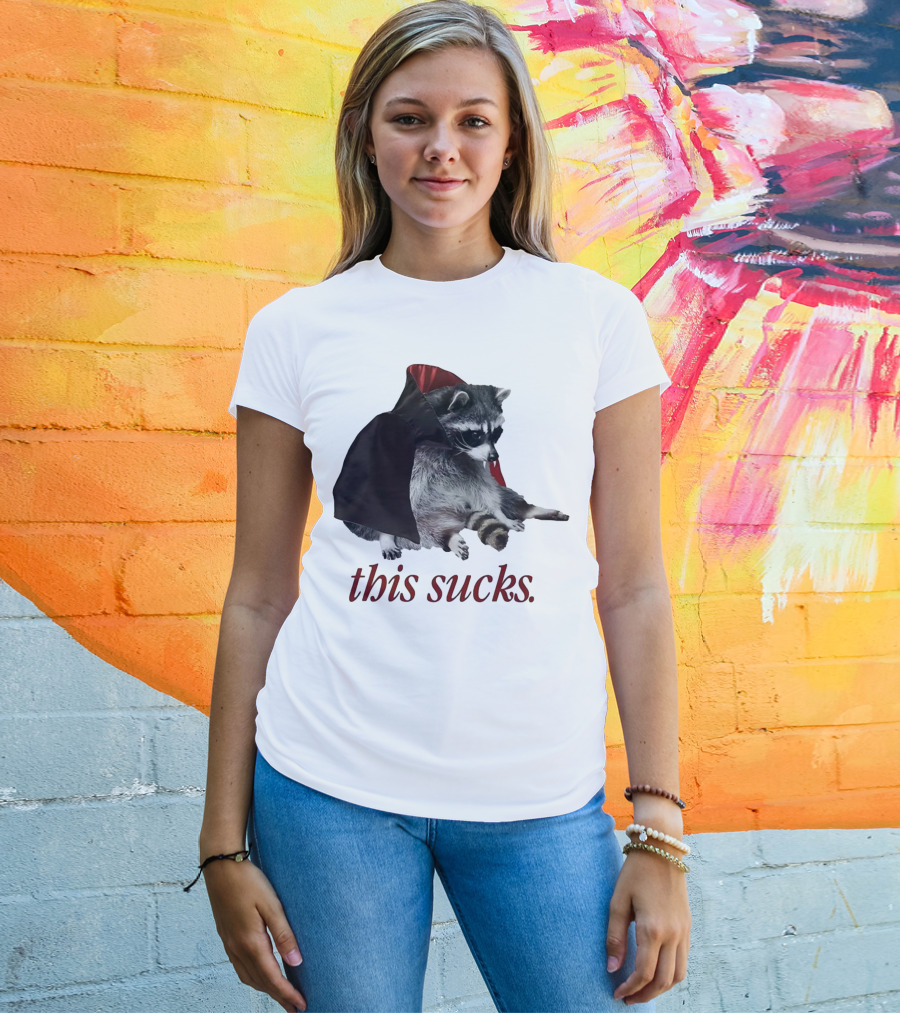 Raccoon Vampire Cape This Sucks Halloween T-Shirt