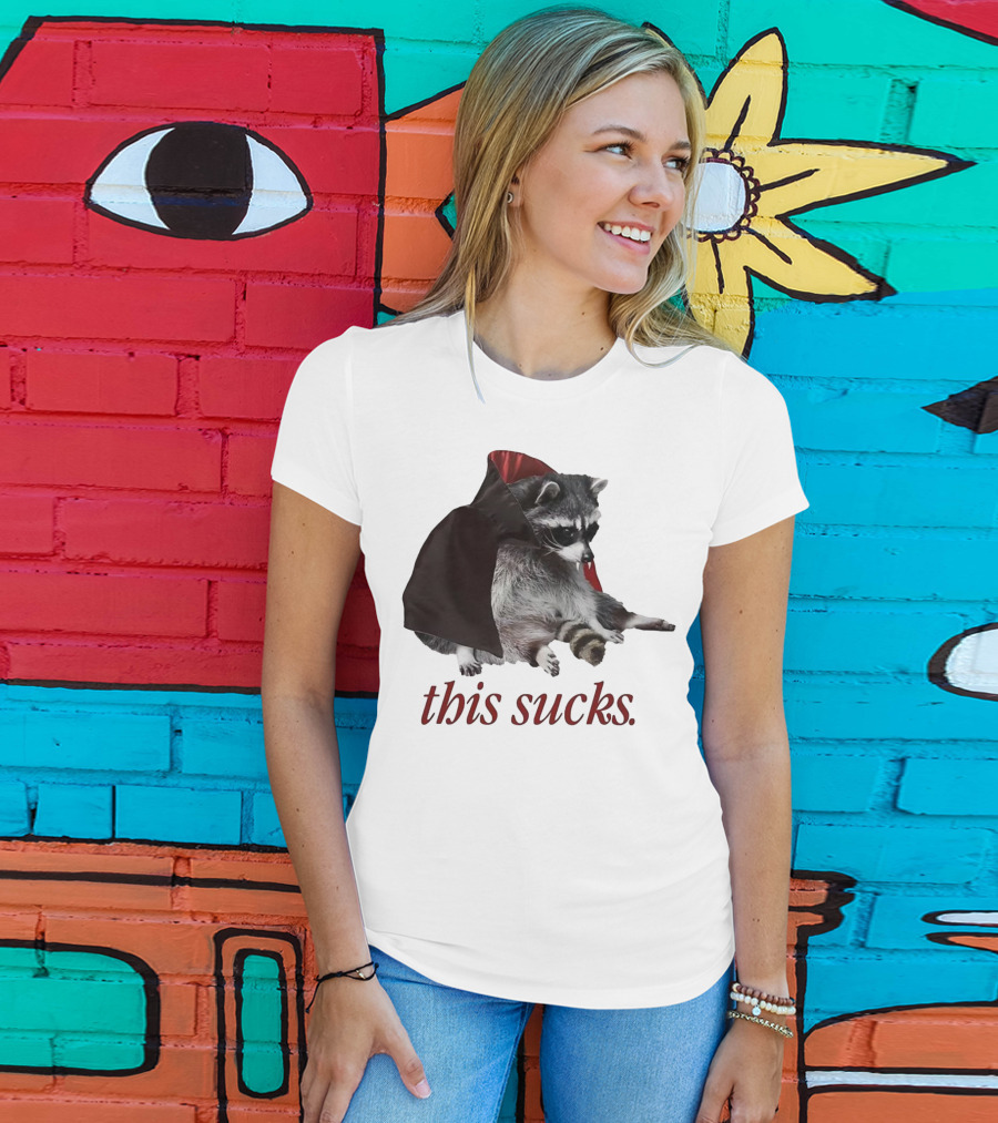 Raccoon Vampire Cape This Sucks Halloween T-Shirt