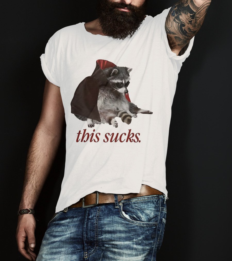Raccoon Vampire Cape This Sucks Halloween T-Shirt