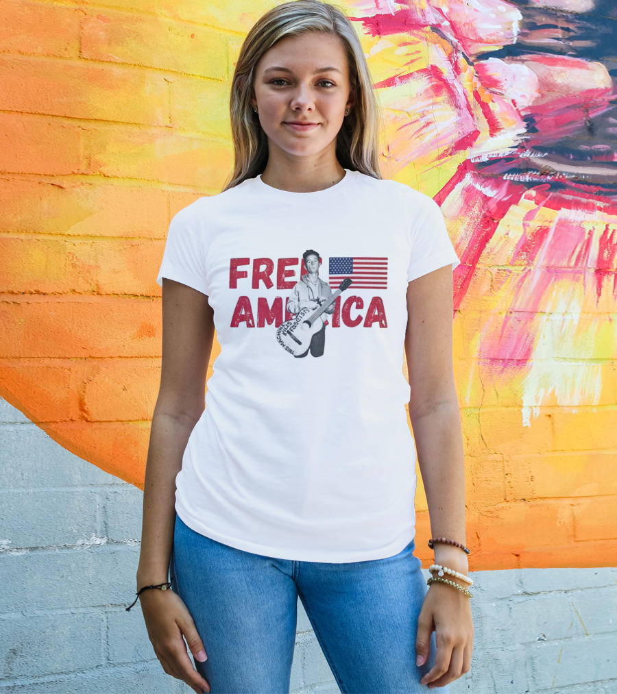 Woody Guthrie This Machine Kills Fascists Free America USA Flag T-Shirt