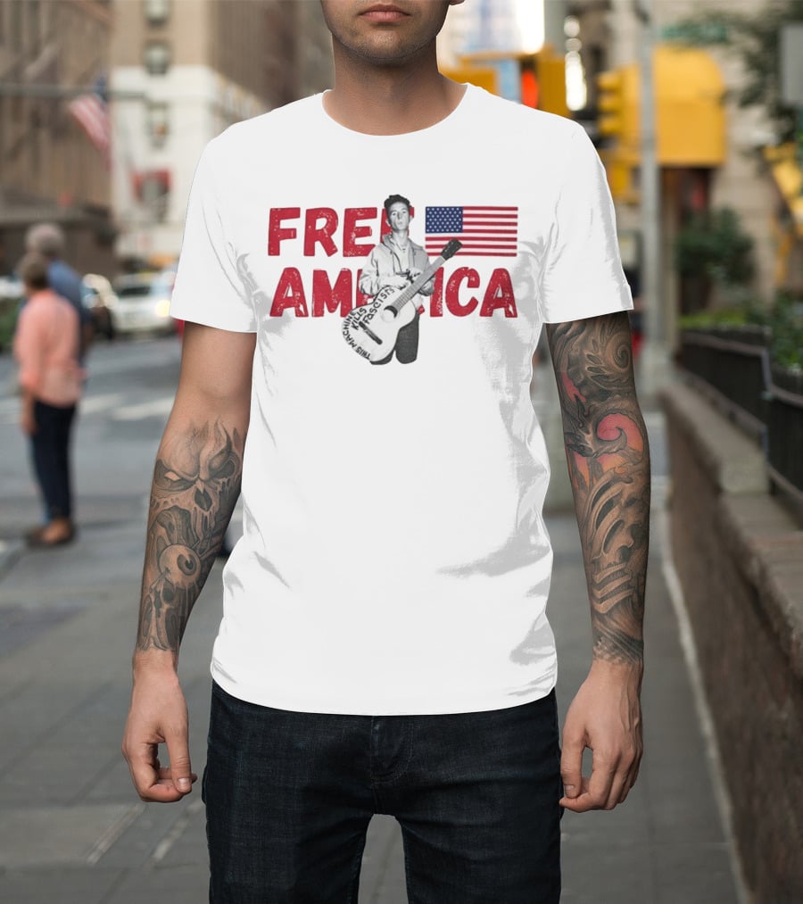 Woody Guthrie This Machine Kills Fascists Free America USA Flag T-Shirt