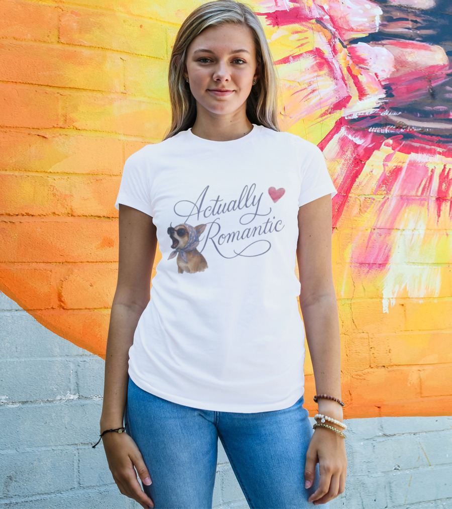 Actually Romantic Dog Sunglasses Heart Scarf T-Shirt