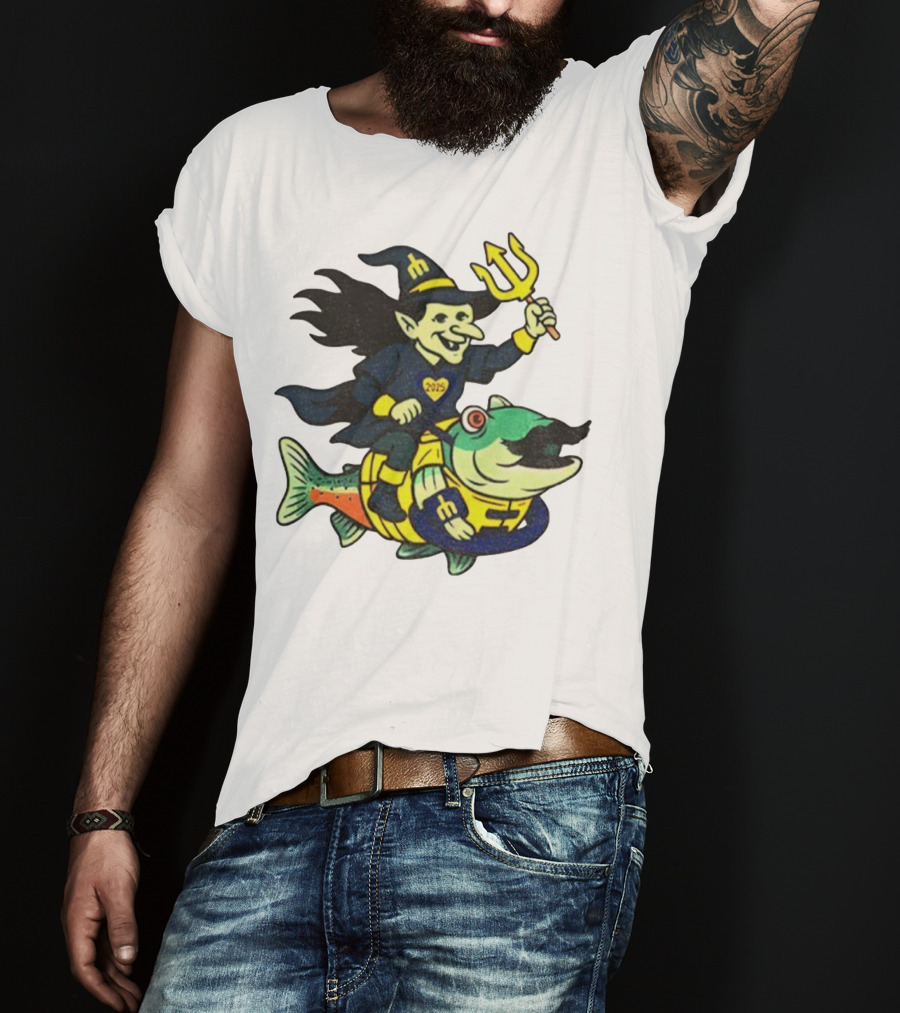 Etsy Witch Riding Mustache Trident Humpy Salmon Seattle Mariners 2025 T-Shirt