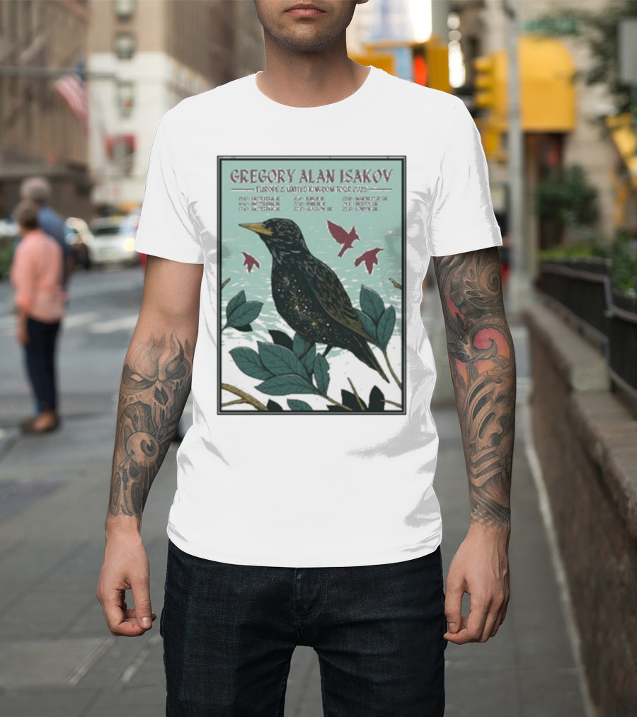 Gregory Alan Isakov Europe & United Kingdom Tour 2025 Black Bird Artwork T-Shirt