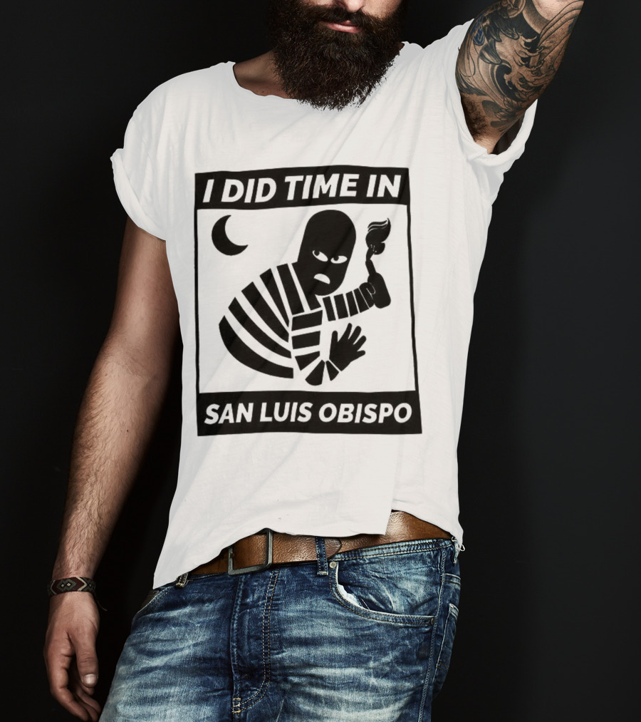 I Did Time In San Luis Obispo Retro Prison Bars Crescent Moon T-Shirt