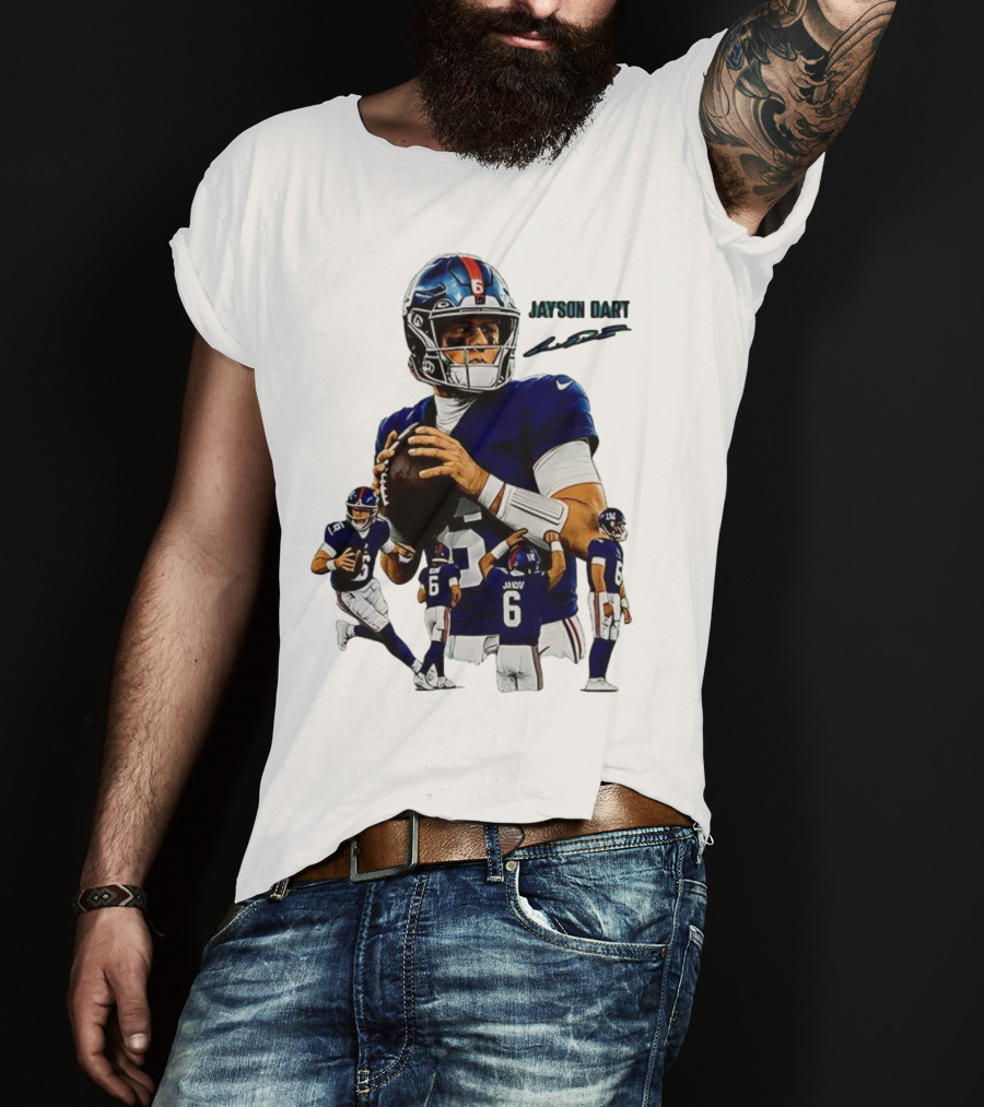 Jaxson Dart New York Giants NFL Football Signature Quarterback Action T-Shirt