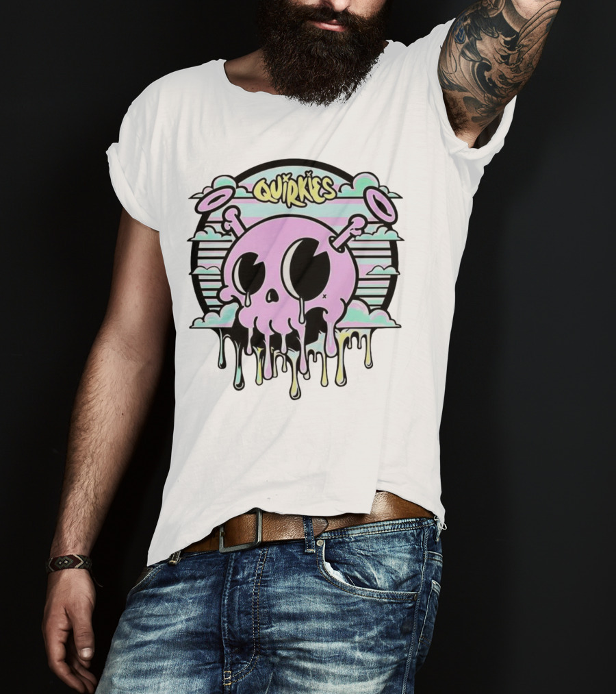 Quirkies Melting Skull With Two Crossbones Vintage Pastel Clouds T-Shirt