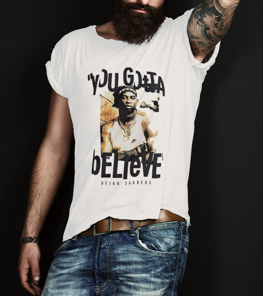 Deion Sanders You Gotta Believe Headband Athlete Image T-Shirt