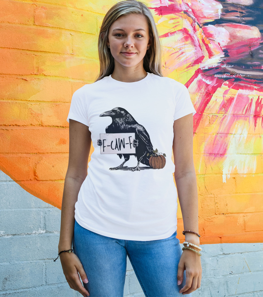 F Caw F Anti Fascism Crow Halloween Raven Pumpkin T-Shirt