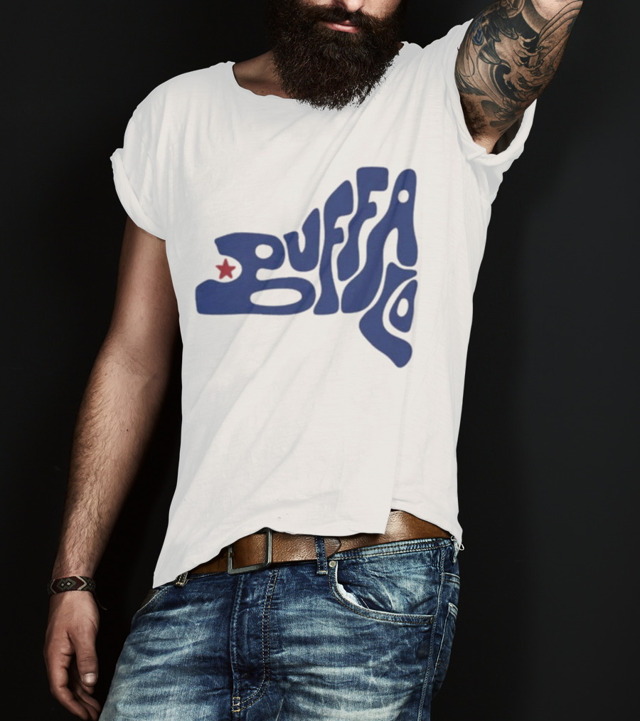 Funky Buffalo Retro Psychedelic Typography With Red Star T-Shirt