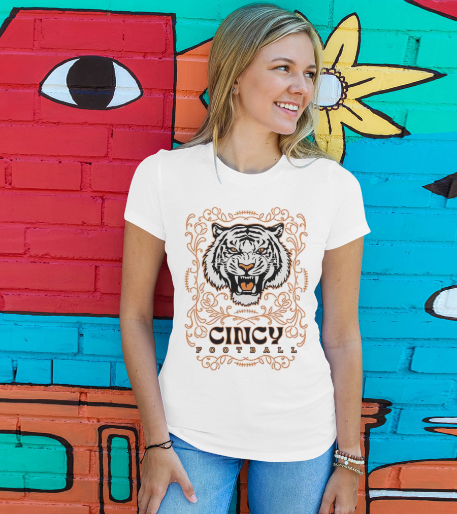 Cincy Football Tiger Roaring Face Frame T-Shirt