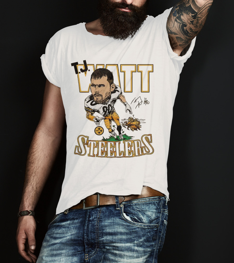 T.J. Watt Steelers Caricature Player Signature Pittsburgh Football T-Shirt