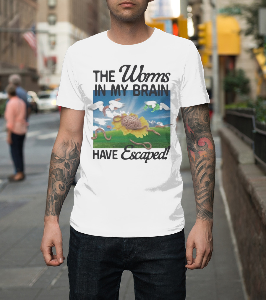 The Worms In My Brain Have Escaped Flying Brain Wings Clouds Sunflower T-Shirt