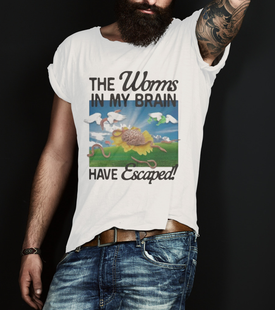 The Worms In My Brain Have Escaped Flying Brain Wings Clouds Sunflower T-Shirt