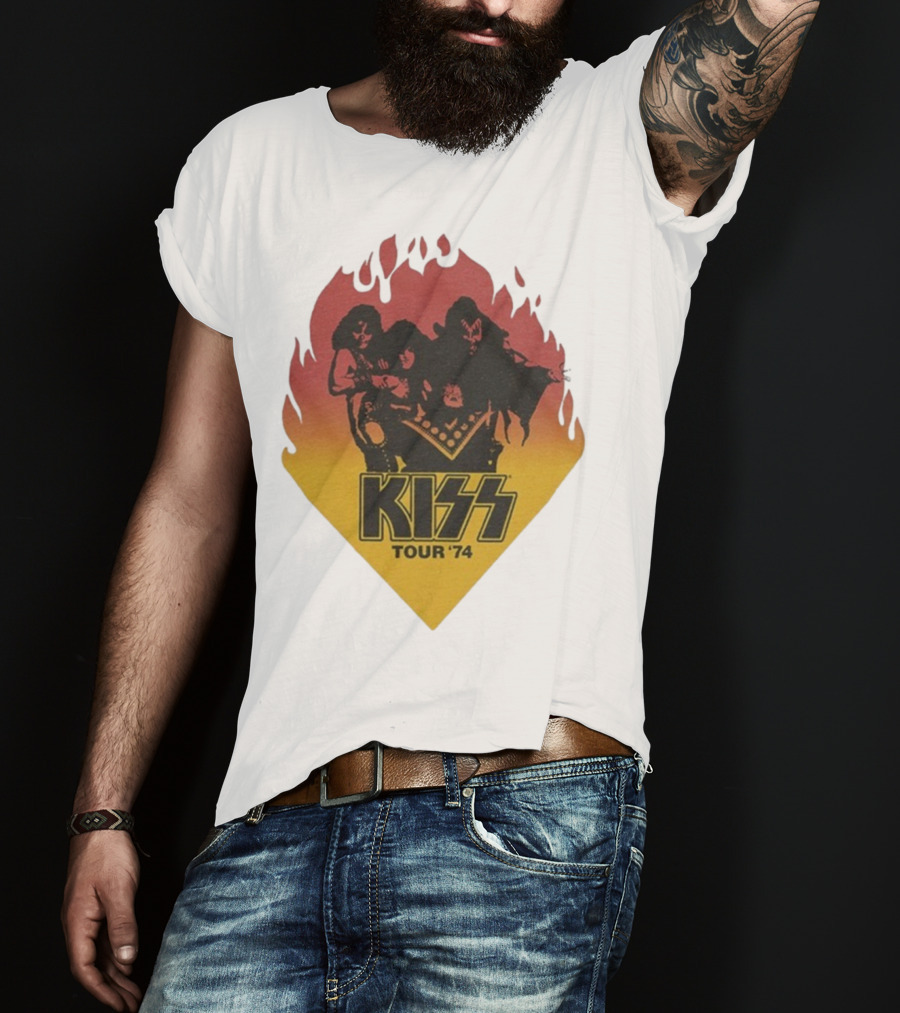 Kiss Tour ’74 Fire Logo Midday Sun Band Members T-Shirt