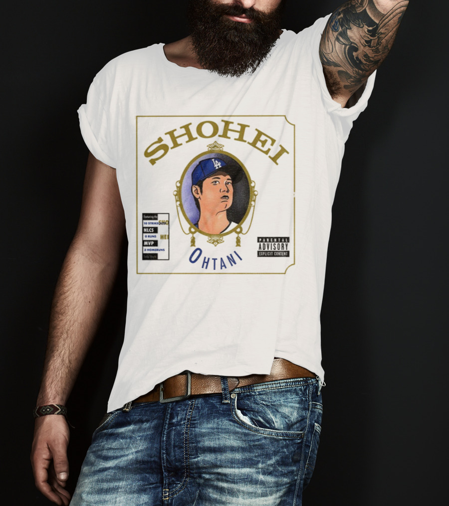 Shohei Ohtani 10 Strike Outs 3 Homeruns MVP Parental Advisory Baseball Player Portrait T-Shirt