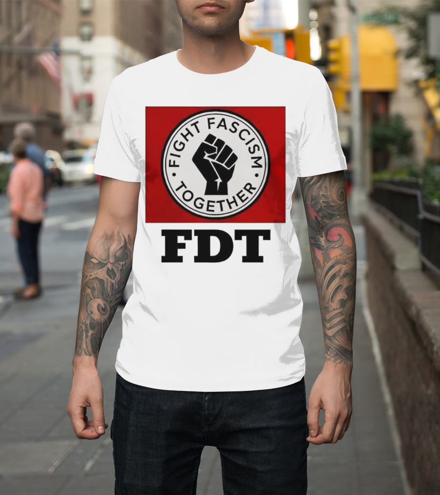 Fight Fascism Together Fist Symbol Red Background T-Shirt