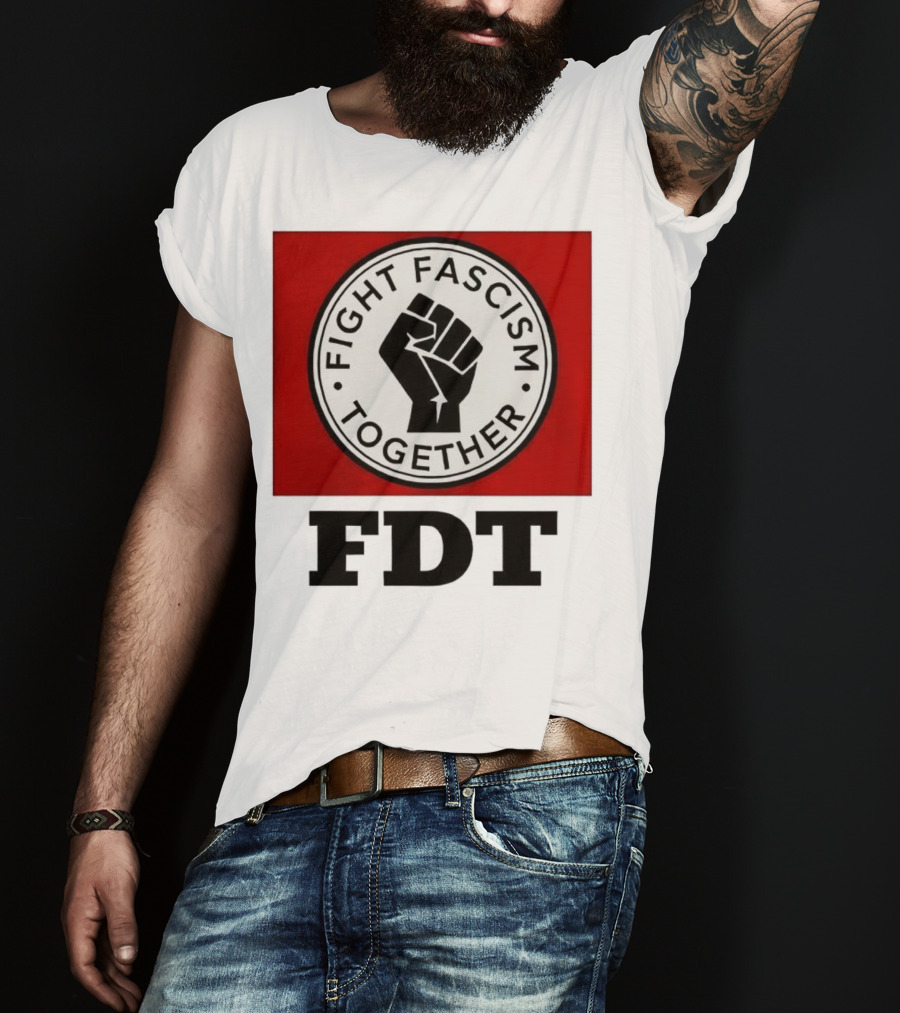 Fight Fascism Together Fist Symbol Red Background T-Shirt