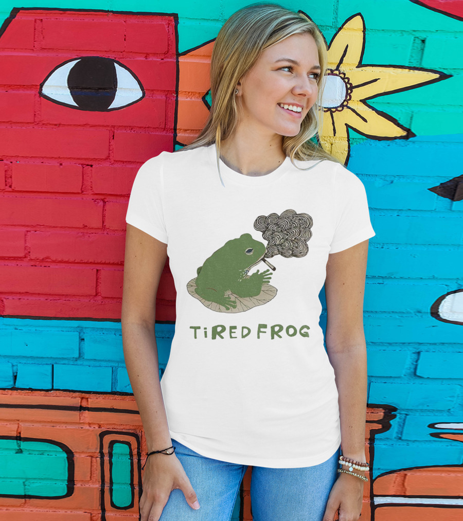 Tired Frog Smoking Meme Japanese Style Smoking Frog T-Shirt