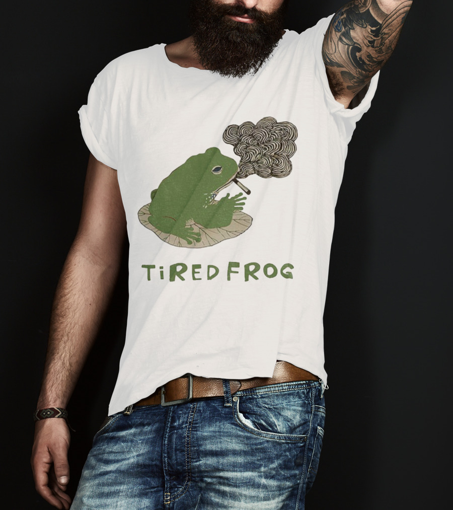 Tired Frog Smoking Meme Japanese Style Smoking Frog T-Shirt