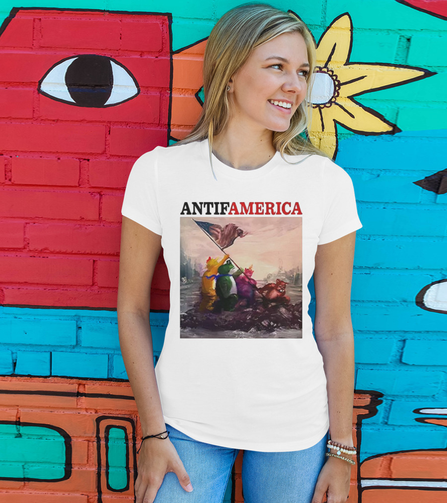 Antifamerica Portland Frog Parody Of Iconic Historical Scene With Bold Characters And Flag T-Shirt