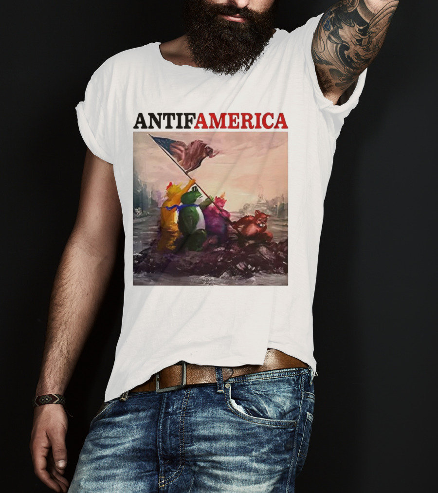 Antifamerica Portland Frog Parody Of Iconic Historical Scene With Bold Characters And Flag T-Shirt