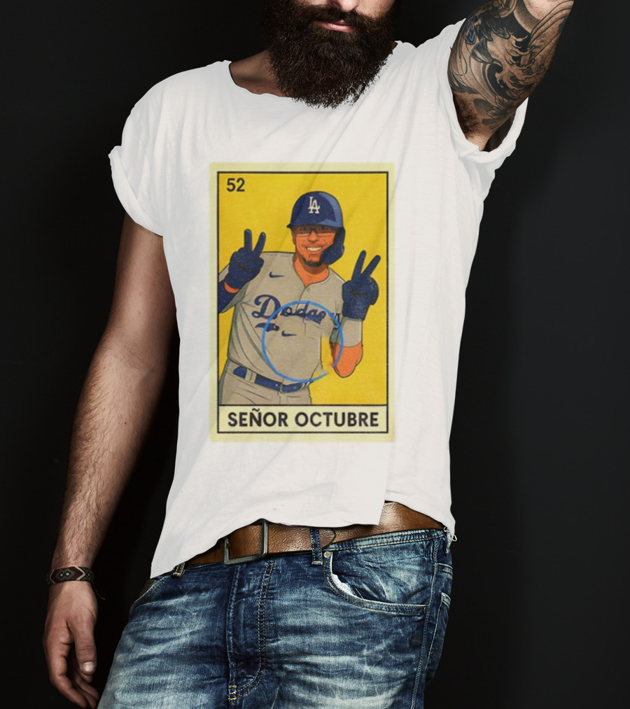 Señor Octubre Los Angeles Dodgers Kike Hernandez 52 MLB Baseball Card T-Shirt