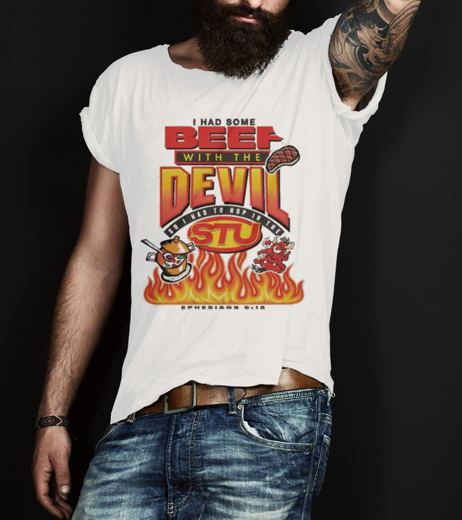 Mike Teezy Beef With The Devil STU Fire Text Graphics T-Shirt