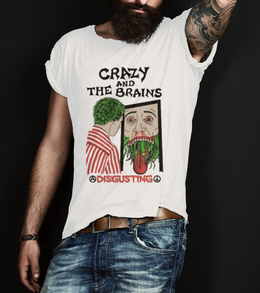 Crazy And The Brains Disgusting Peace Comic Style Face And Green Hair T-Shirt