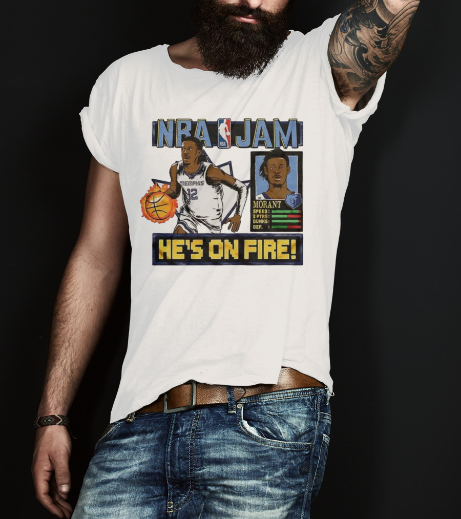 Ja Morant NBA Jam Memphis Grizzlies He's On Fire Classic Video Game Style T-Shirt