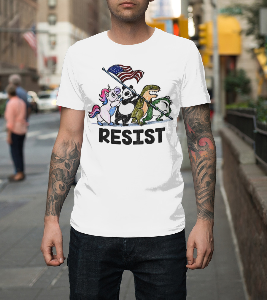 Unicorn Panda Alligator Frog Resist American Flag Political Statement T-Shirt