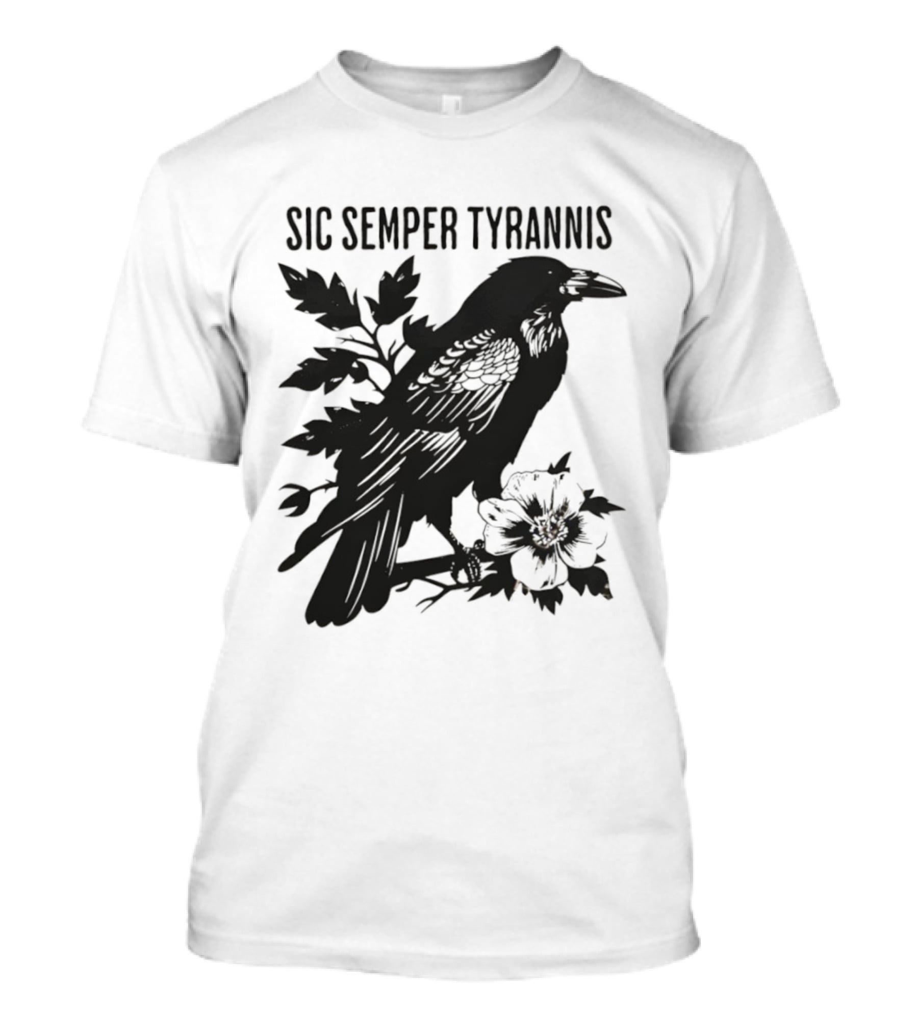 Sic Semper Tyrannis Raven With Leaves Graphic T-Shirt