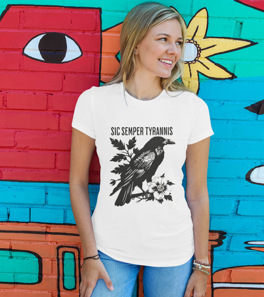 Sic Semper Tyrannis Raven With Leaves Graphic T-Shirt