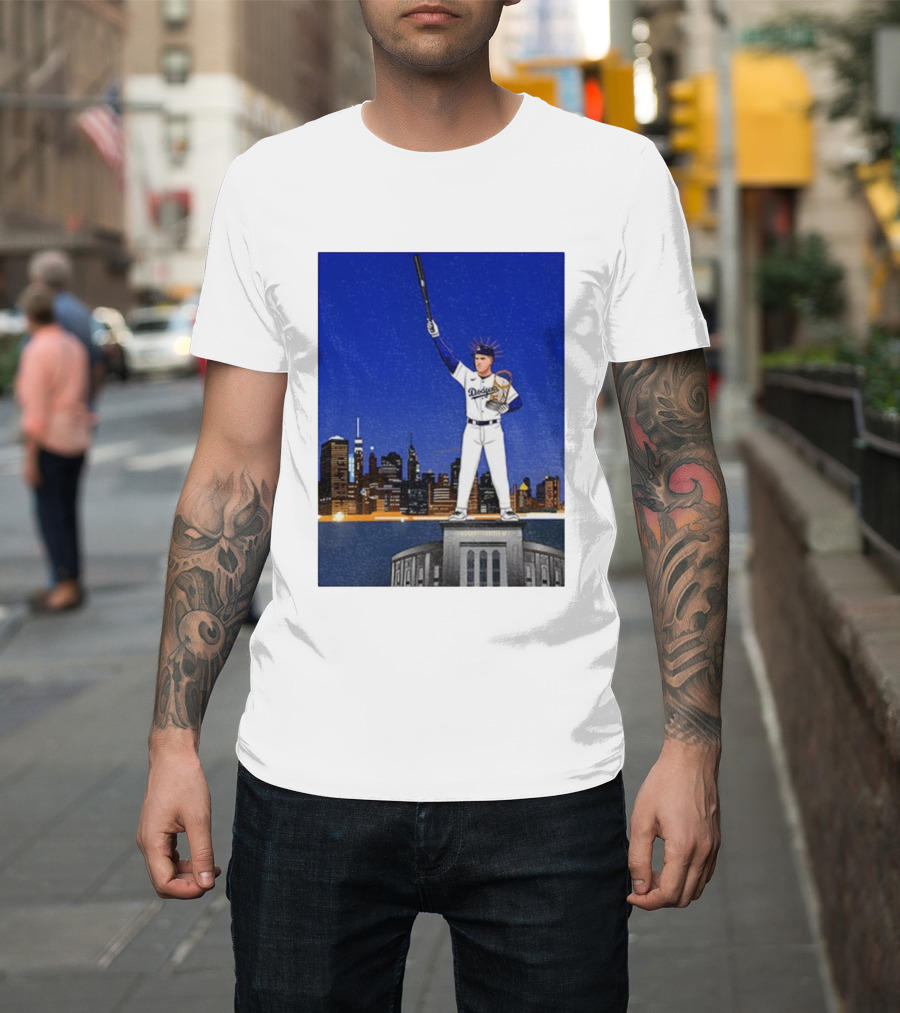 Freddie Freeman Dodgers Statue Of Liberty New York Skyline 2024 MVP T-Shirt