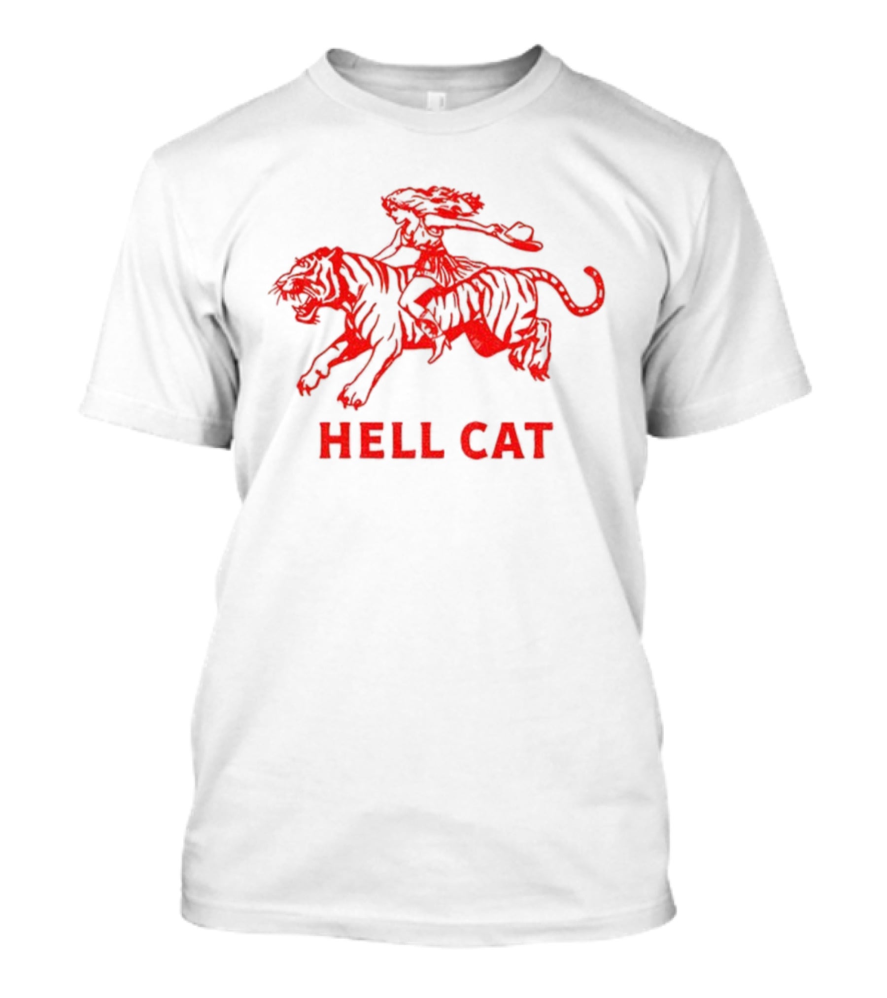 Hell Cat Vintage Cowgirl Riding Tiger Design T-Shirt
