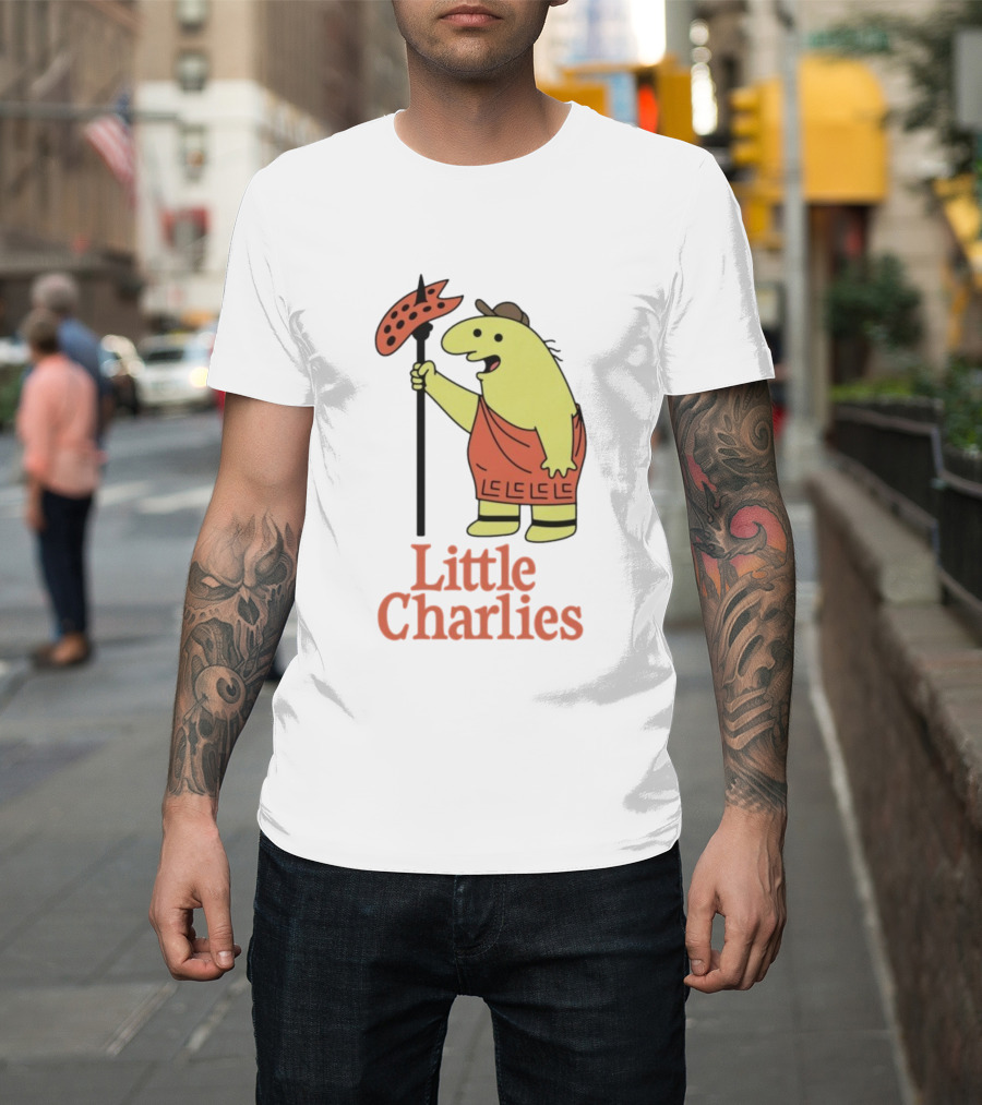 Little Charlies Cartoon Character With Tribal Shield T-Shirt