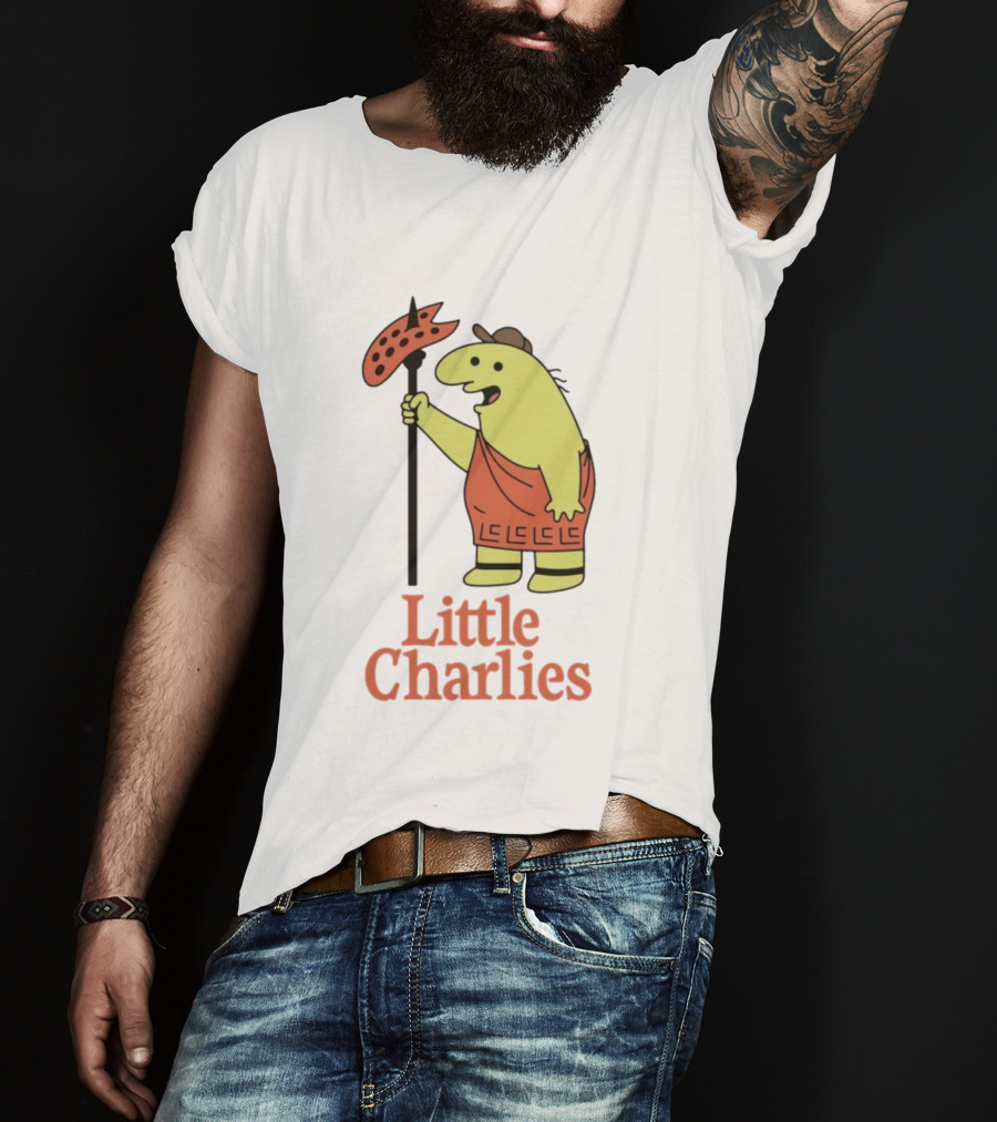 Little Charlies Cartoon Character With Tribal Shield T-Shirt