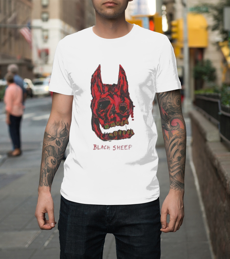 Caskey Black Sheep Skull Red Demon Mask T-Shirt