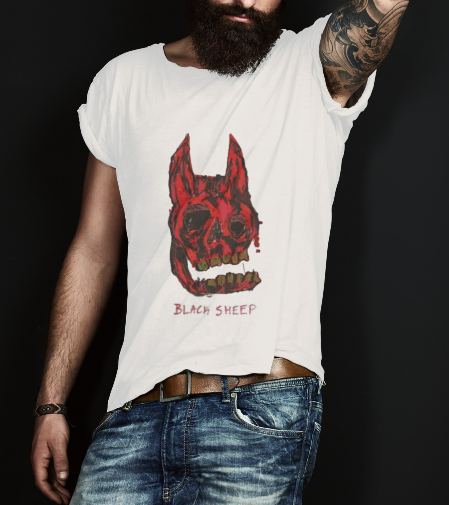 Caskey Black Sheep Skull Red Demon Mask T-Shirt