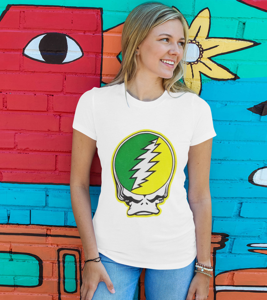 Grateful Ducks Grateful Dead Steal Your Face Green Yellow Bolt 26 T-Shirt