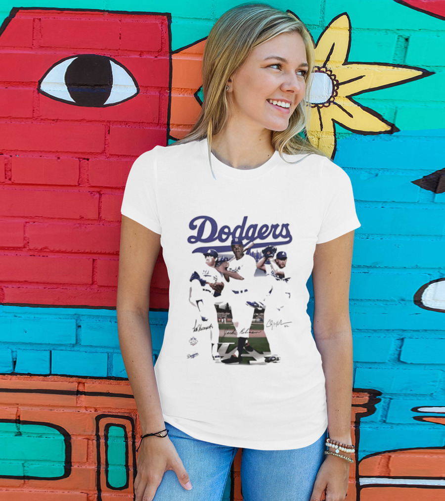 Los Angeles Dodgers Mookie Betts Steve Sax Clayton Kershaw Signatures Vintage Style T-Shirt