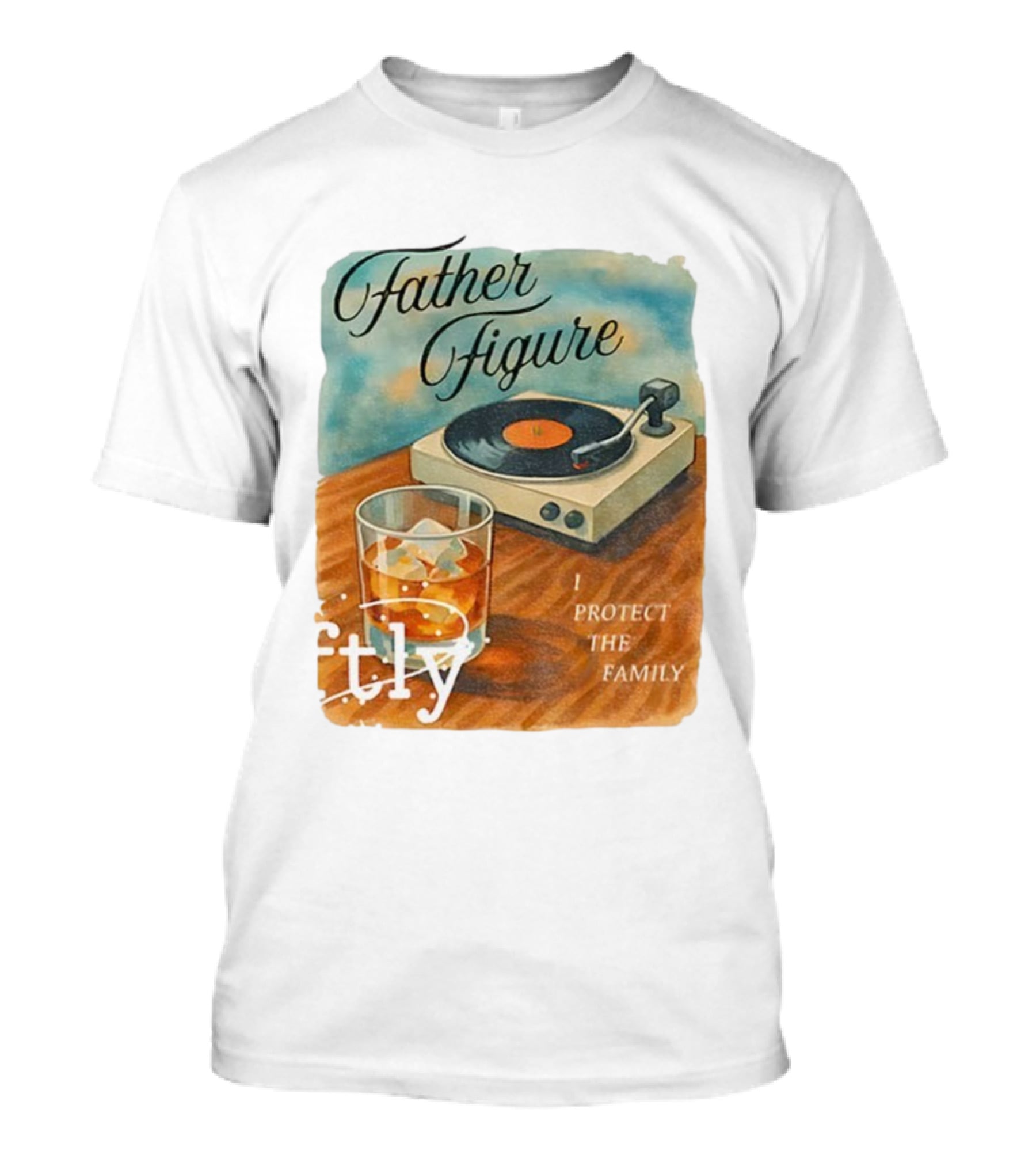 Father Figure I Protect The Family Vintage Record Player And Whiskey Glass T-Shirt