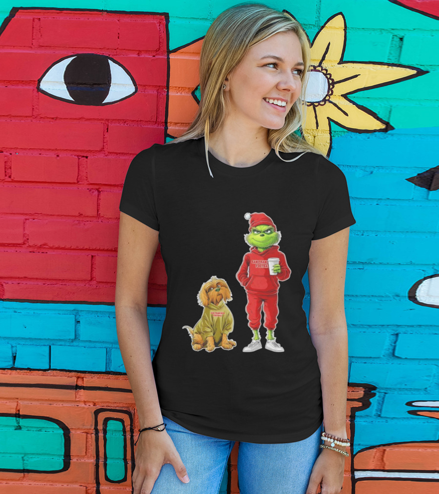 San Francisco Football Grinch And Dog Christmas 49ers Holiday T-Shirt