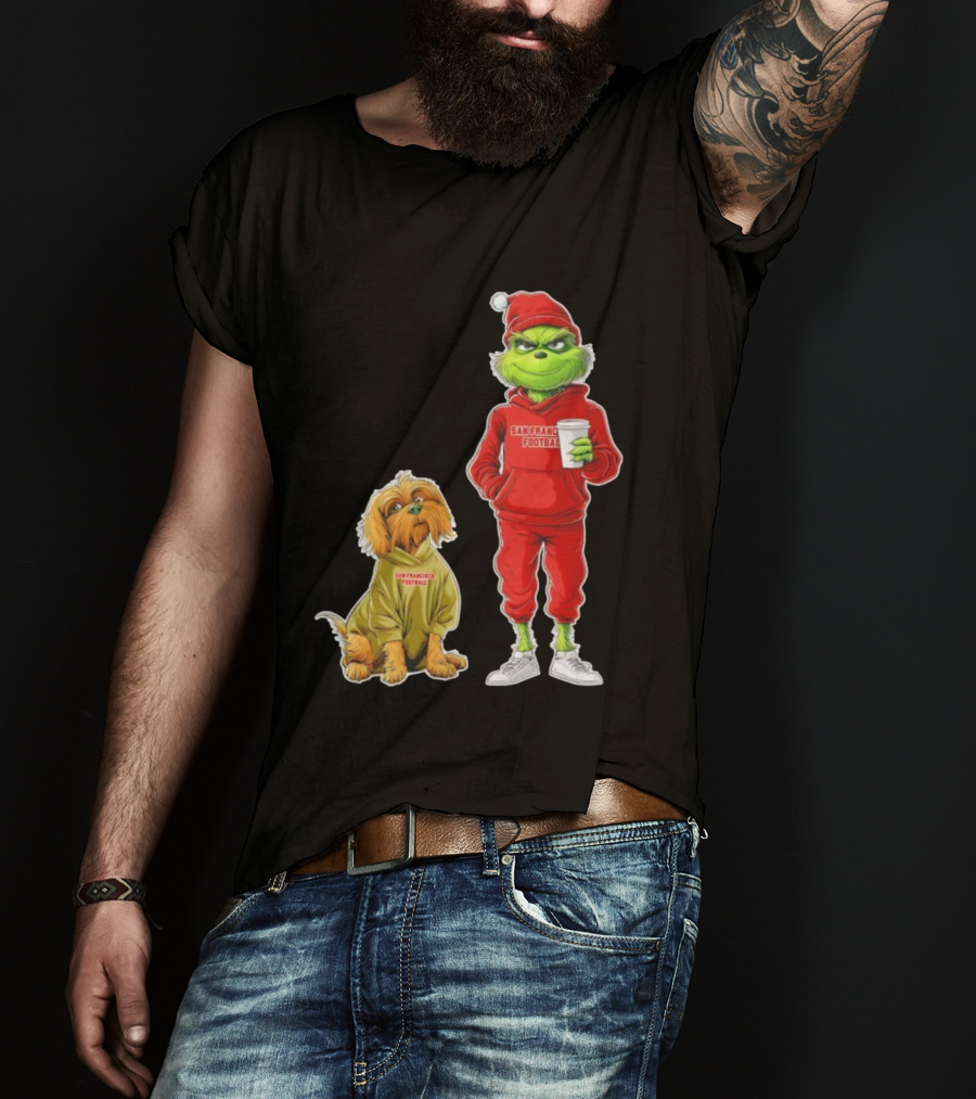 San Francisco Football Grinch And Dog Christmas 49ers Holiday T-Shirt