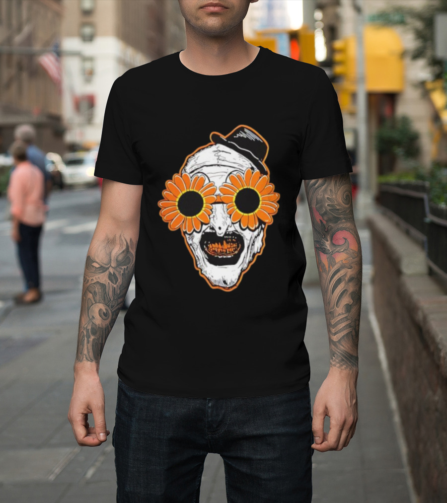 Art The Clown Creepy Halloween Sunflower Glasses Terrifier T-Shirt