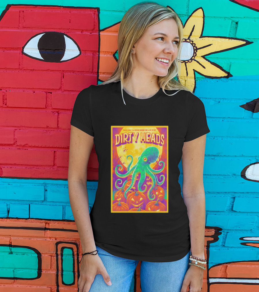 Dirty Heads October 26th 2025 England Brothers Bandshell Park Madeira Beach FL Halloween Octopus Pumpkin Art T-Shirt